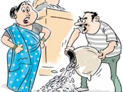 ജീവനാംശം നാണയമായി നല്‍കി ഭര്‍ത്താവിന്റെ പ്രതിഷേധം