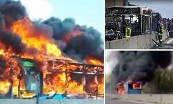 വിദ്യാര്‍ഥികളെ കെട്ടിയിട്ട് സ്‌കൂള്‍ ബസിന് തീയിട്ടു