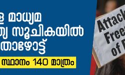 ആഗോള മാധ്യമ സ്വാതന്ത്ര്യ സൂചികയില്‍ വീണ്ടും താഴോട്ട്;  ഇന്ത്യയുടെ സ്ഥാനം 140 മാത്രം