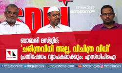 ബാബരി മസ്ജിദ്: ചരിത്രവിധി അല്ല, വിചിത്ര വിധി; പ്രതിഷേധം വ്യാപകമാക്കും: എസ്ഡിപിഐ