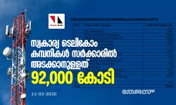 സ്വകാര്യ ടെലികോം കമ്പനികള്‍ സര്‍ക്കാരില്‍ അടക്കാനുള്ളത് 92,000 കോടി