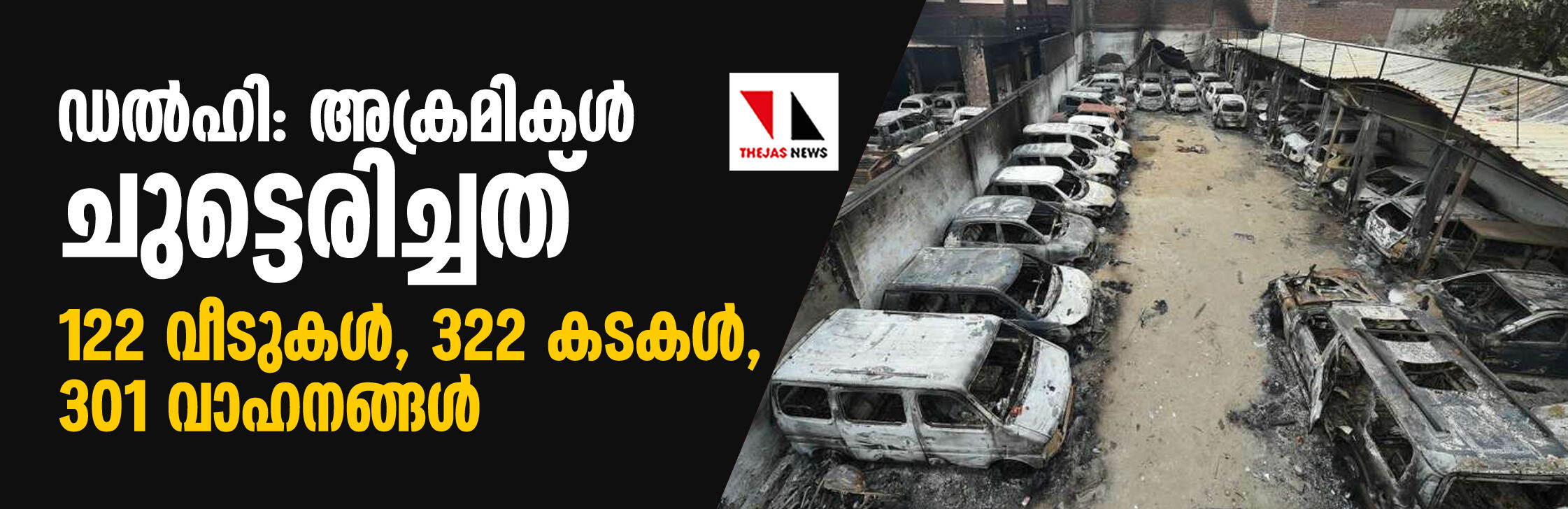 ഡല്‍ഹി: അക്രമികള്‍ ചുട്ടെരിച്ചത് 122 വീടുകള്‍, 322 കടകള്‍, 301 വാഹനങ്ങള്‍