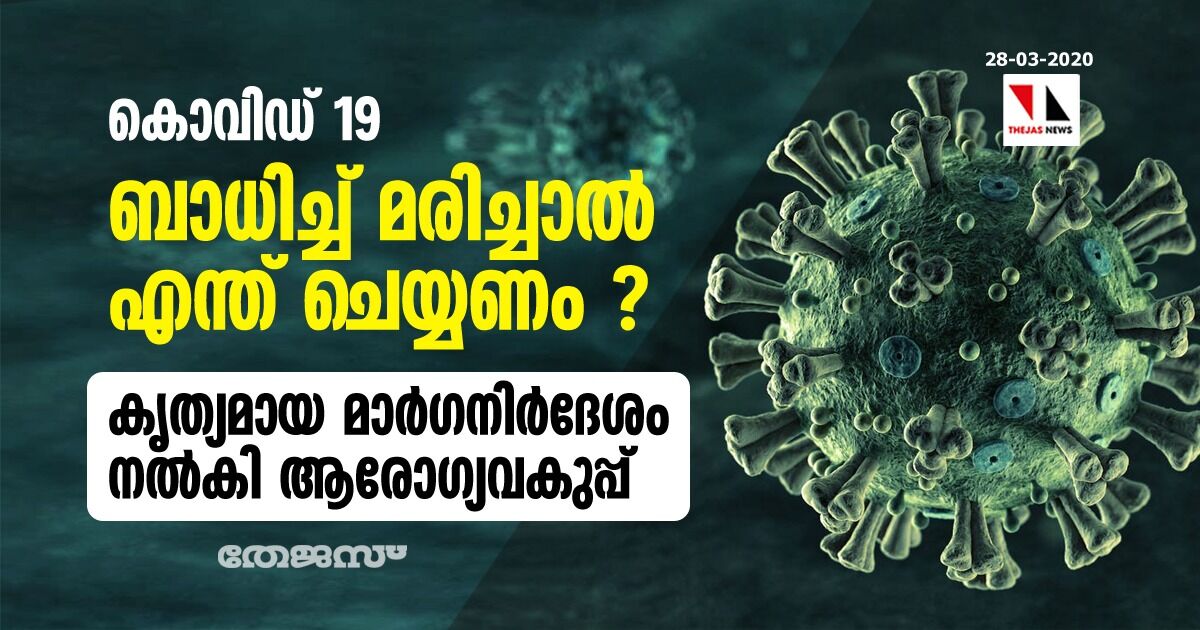 കൊവിഡ് 19 ബാധിച്ച് മരിച്ചാല് എന്ത് ചെയ്യണം ? കൃത്യമായ മാര്ഗനിര്ദേശം നല്കി ആരോഗ്യവകുപ്പ് കൊവിഡ് 19 ബാധിച്ച് മരിച്ചാല് എന്ത് ചെയ്യണം ? കൃത്യമായ മാര്ഗനിര്ദേശം നല്കി ആരോഗ്യവകുപ്പ്