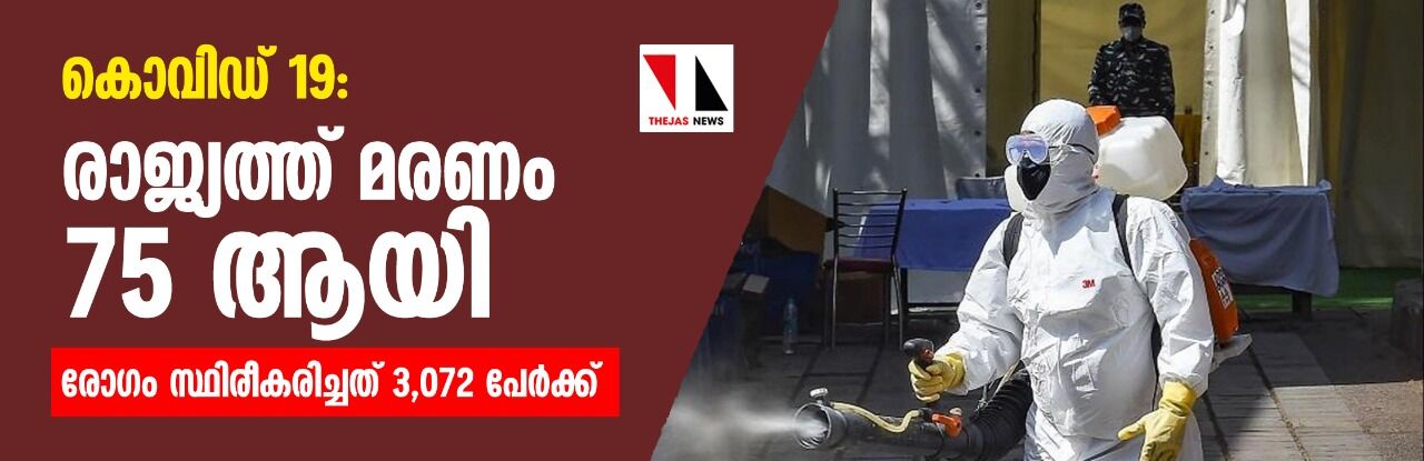 കൊവിഡ് 19: രാജ്യത്ത് മരണം 75 ആയി; രോഗം സ്ഥിരീകരിച്ചത് 3,072 പേര്ക്ക് കൊവിഡ് 19: രാജ്യത്ത് മരണം 75 ആയി; രോഗം സ്ഥിരീകരിച്ചത് 3,072 പേര്ക്ക്