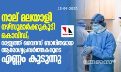 നാല് മലയാളി നഴ്‌സുമാര്‍ക്കുകൂടി കൊവിഡ്; രാജ്യത്ത് വൈറസ് ബാധിതരായ ആരോഗ്യപ്രവര്‍ത്തകരുടെ എണ്ണം കൂടുന്നു
