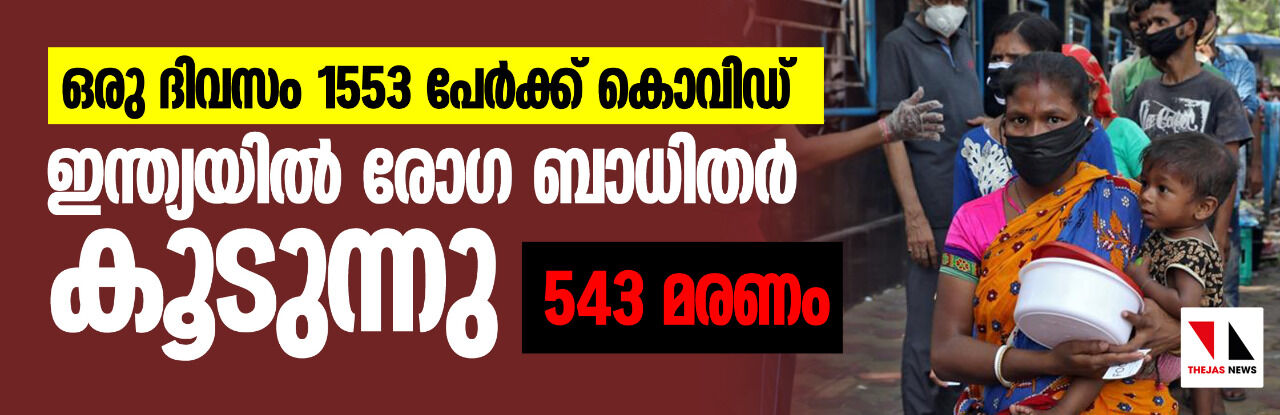 ഒരു ദിവസം 1553 പേര്ക്ക് കൊവിഡ്; ഇന്ത്യയില് രോഗ ബാധിതര് കൂടുന്നു ഒരു ദിവസം 1553 പേര്ക്ക് കൊവിഡ്; ഇന്ത്യയില് രോഗ ബാധിതര് കൂടുന്നു