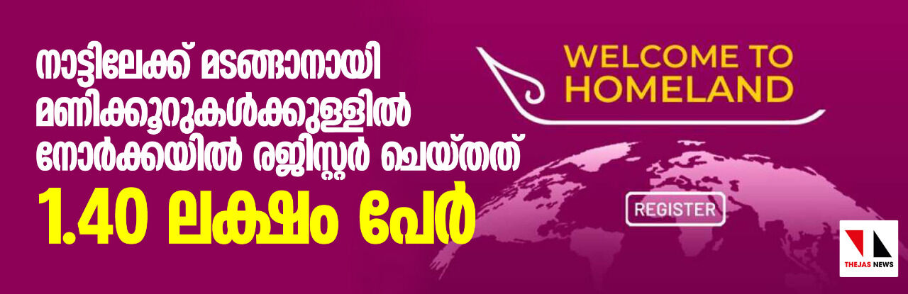 നാട്ടിലേക്ക് മടങ്ങാനായി മണിക്കൂറുകൾക്കുള്ളിൽ നോർക്കയിൽ രജിസ്റ്റർ ചെയ്തത് 1.40 ലക്ഷം പേർ