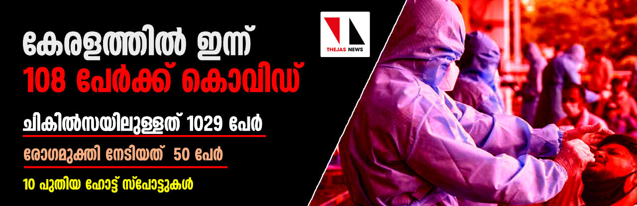 സംസ്ഥാനത്ത് ഇന്ന് 108 പേര്‍ക്ക് കൊവിഡ് സ്ഥിരീകരിച്ചു; 10 പുതിയ ഹോട്ട് സ്‌പോട്ടുകള്‍