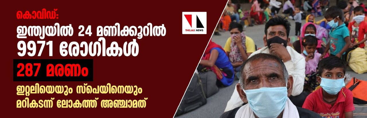 കൊവിഡ്: ഇന്ത്യയില് 24 മണിക്കൂറില് 9971 രോഗികള് 287 മരണം: ഇറ്റലിയെയും സ്പെയിനെയും മറികടന്ന് ലോകത്ത് അഞ്ചാമത് കൊവിഡ്: ഇന്ത്യയില് 24 മണിക്കൂറില് 9971 രോഗികള് 287 മരണം: ഇറ്റലിയെയും സ്പെയിനെയും മറികടന്ന് ലോകത്ത് അഞ്ചാമത്