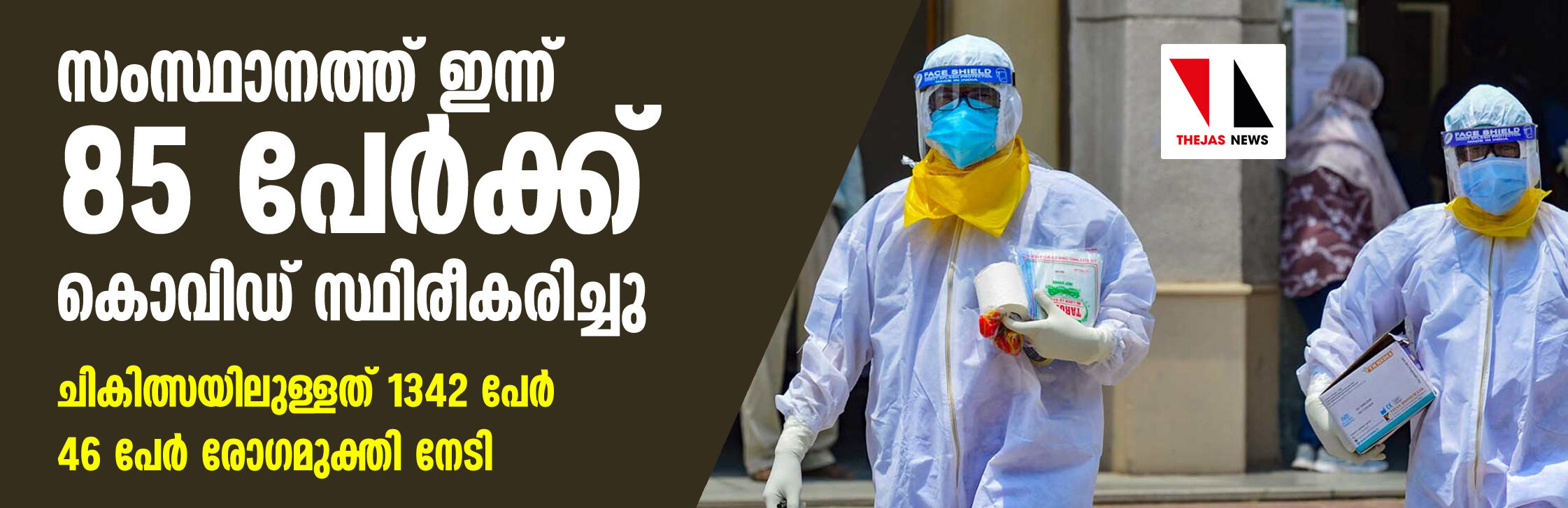 സംസ്ഥാനത്ത് 85 പേര്‍ക്ക് കൂടി കൊവിഡ്; ചികിത്സയിലുള്ളത് 1342 പേര്‍, 46 പേര്‍ രോഗമുക്തി നേടി