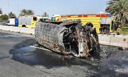 ദുബയില്‍ മിനി ബസ് മറിഞ്ഞ് തീപ്പിടിച്ച് രണ്ടുമരണം