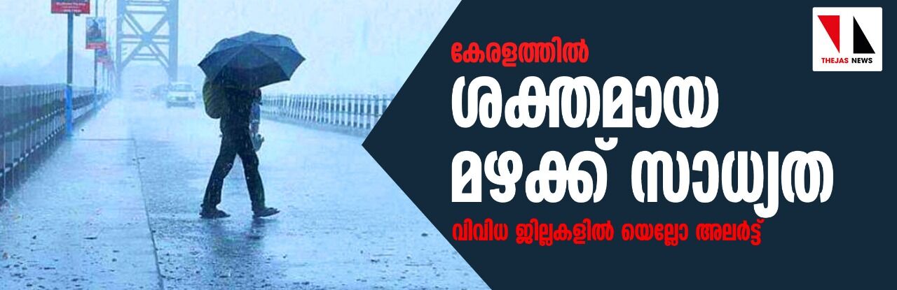 കേരളത്തില്‍ ശക്തമായ മഴക്ക് സാധ്യത; വിവിധ ജില്ലകളില്‍ യെല്ലോ അലര്‍ട്ട്