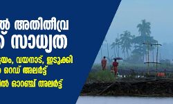 കേരളത്തിൽ അതിതീവ്ര മഴയ്ക്ക് സാധ്യത;  പത്തനംതിട്ട, കോട്ടയം, വയനാട്, ഇടുക്കി ജില്ലകളിൽ റെഡ് അലർട്ട്