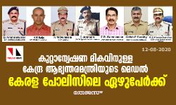 കുറ്റാന്വേഷണ മികവിനുള്ള കേന്ദ്ര ആഭ്യന്തരമന്ത്രിയുടെ മെഡല്‍ കേരള പോലിസിലെ ഏഴുപേര്‍ക്ക്