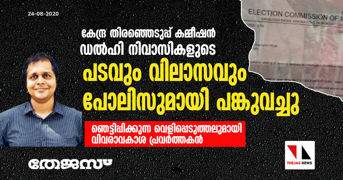 കേന്ദ്ര തിരഞ്ഞെടുപ്പ് കമ്മീഷന്‍ ഡല്‍ഹി നിവാസികളുടെ ഫോട്ടോയും വിലാസവും പോലിസുമായി പങ്കുവച്ചു; ഞെട്ടിപ്പിക്കുന്ന വെളിപ്പെടുത്തലുമായി വിവരാവകാശ പ്രവര്‍ത്തകന്‍