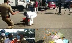 പൂ വില്‍പനക്കാരുടെ പ്രശ്നങ്ങള്‍; നിയമസഭക്ക് മുന്നിൽ പൂക്കളമിട്ട് ഒറ്റയാൾ പ്രതിഷേധം