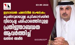 ഇസ്രായേല്‍-ഫലസ്തീന്‍ സംഘര്‍ഷം: കുഷ്‌നറുമായുള്ള കൂടിക്കാഴ്ചയില്‍ ദ്വിരാഷ്ട്ര പരിഹാരത്തിനുള്ള പ്രതിജ്ഞാബദ്ധത ആവര്‍ത്തിച്ച് ഖത്തര്‍ അമീര്‍