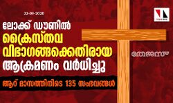 ലോക്ക് ഡൗണില്‍ ക്രൈസ്തവ   വിഭാഗങ്ങള്‍ക്കെതിരായ ആക്രമണം വര്‍ധിച്ചു  -ആറ് മാസത്തിനിടെ 135 സംഭവങ്ങള്‍