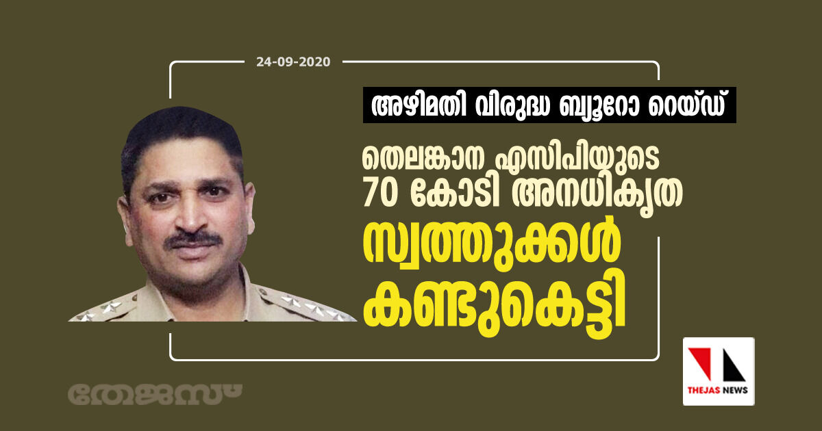 അഴിമതി വിരുദ്ധ ബ്യൂറോ റെയ്ഡ്; തെലങ്കാന എസിപിയുടെ 70 കോടി അനധികൃത സ്വത്തുക്കള്‍ കണ്ടുകെട്ടി