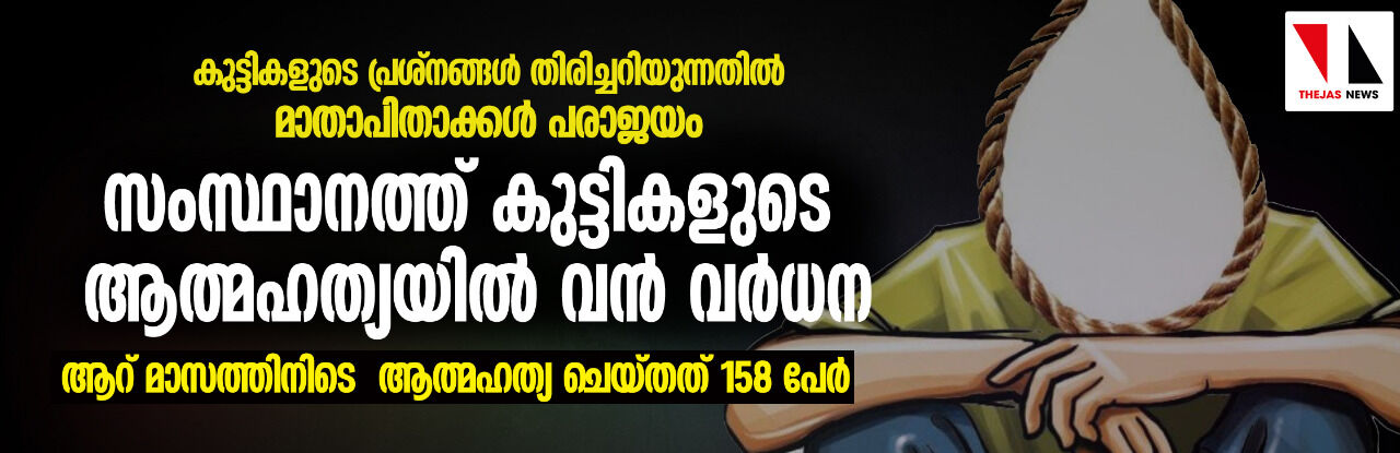 സംസ്ഥാനത്ത് കുട്ടികളുടെ ആത്മഹത്യയില്‍ വന്‍ വര്‍ധന; ആറ് മാസത്തിനിടെ മരിച്ചത് 158 പേര്‍