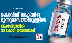 കൊവിഡ് വാക്സിൻ മൂന്നുമാസത്തിനുള്ളിൽ; ആദ്യഘട്ടത്തിൽ 30 കോടി ജനങ്ങൾക്ക്