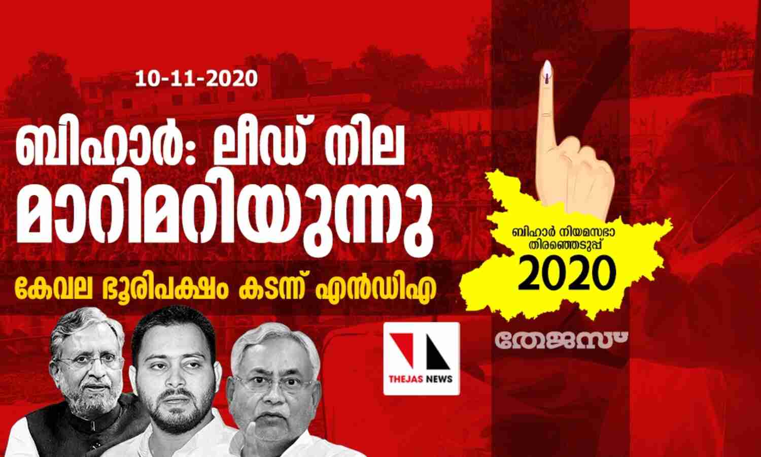 ബിഹാര്: ലീഡ് നില മാറിമറിയുന്നു; കേവല ഭൂരിപക്ഷം കടന്ന് എന്ഡിഎ ബിഹാര്: ലീഡ് നില മാറിമറിയുന്നു; കേവല ഭൂരിപക്ഷം കടന്ന് എന്ഡിഎ