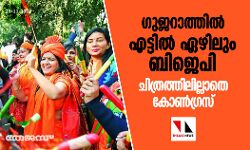 ഗുജറാത്തില്‍ എട്ടില്‍ ഏഴിലും ബിജെപി; ചിത്രത്തിലില്ലാതെ കോണ്‍ഗ്രസ്