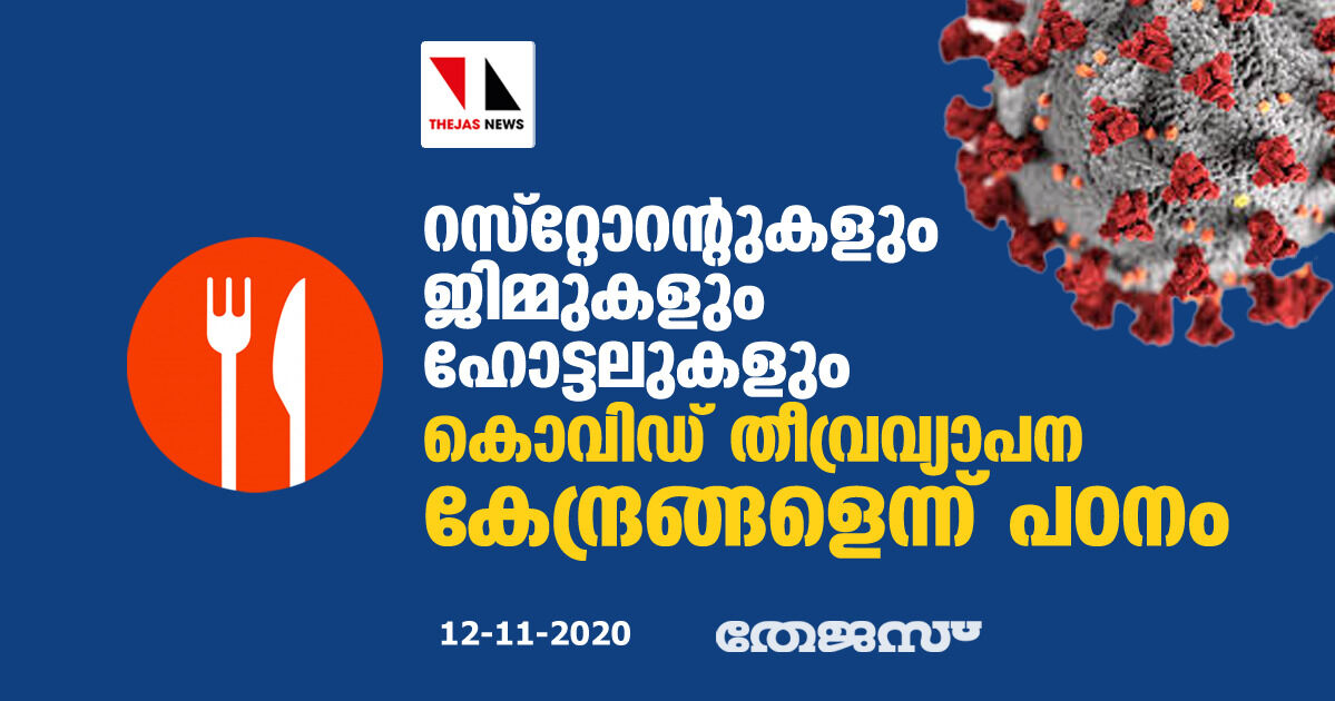 റസ്റ്റോറന്റുകളും ജിമ്മുകളും ഹോട്ടലുകളും കൊവിഡ് തീവ്രവ്യാപനകേന്ദ്രങ്ങളെന്ന് പഠനം