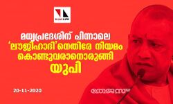 മധ്യപ്രദേശിന് പിന്നാലെ ലൗ ജിഹാദിനെതിരേ നിയമം കൊണ്ടുവരാന് ഒരുങ്ങി യുപി സര്ക്കാര് മധ്യപ്രദേശിന് പിന്നാലെ ലൗ ജിഹാദിനെതിരേ നിയമം കൊണ്ടുവരാന് ഒരുങ്ങി യുപി സര്ക്കാര്