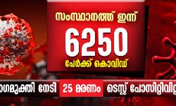 സംസ്ഥാനത്ത് 6,250 പേര്‍ക്ക് കൊവിഡ്-19 സ്ഥിരീകരിച്ചു; 25 മരണം