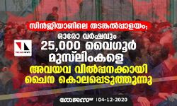 സിന്‍ജിയാങിലെ തടങ്കല്‍പ്പാളയം ; ഓരോ വര്‍ഷവും 25000 വൈഗൂര്‍ മുസ്‌ലിംകളെ അവയവ വില്‍പ്പനക്കായി ചൈന കൊലപ്പെടുത്തുന്നു