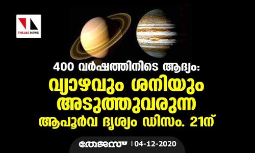 400 വര്‍ഷത്തിനിടെ ആദ്യം:വ്യാഴവും ശനിയും അടുത്തുവരുന്ന ആപൂര്‍വ്വ ദൃശ്യം ഡിസംബര്‍ 21ന്