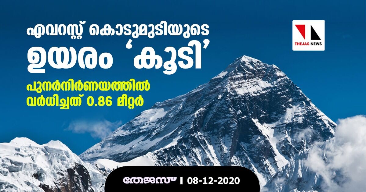 എവറസ്റ്റ് കൊടുമുടിയുടെ ഉയരം കൂടി; പുനര്‍നിര്‍ണയത്തില്‍ വര്‍ധിച്ചത് 0.86 മീറ്റര്‍