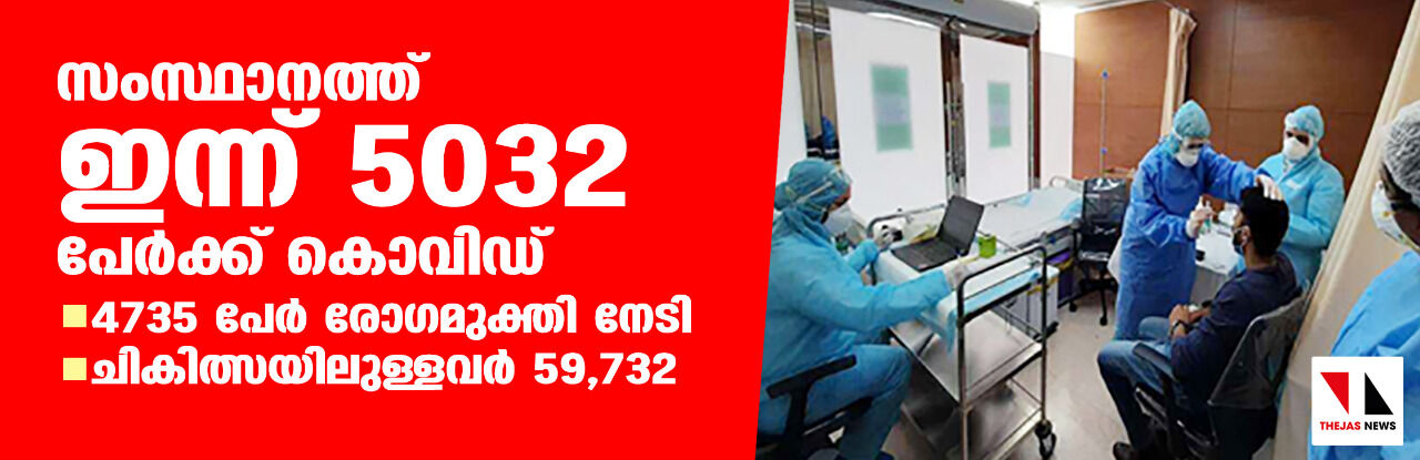 സംസ്ഥാനത്ത് ഇന്ന് 5032 പേര്‍ക്ക് കൊവിഡ്;   4735 പേര്‍ക്കു രോഗമുക്തി നേടി