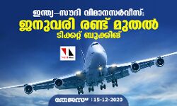ഇന്ത്യ സൗദി വിമാനസര്‍വ്വീസ്: ജനുവരി രണ്ട് മുതല്‍ ടിക്കറ്റ് ബുക്കിങ്
