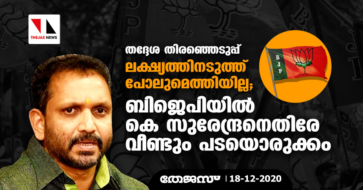 തദ്ദേശ തിരഞ്ഞെടുപ്പ്: ലക്ഷ്യത്തിനടുത്ത് പോലുമെത്തിയില്ല; ബിജെപിയില്‍ കെ സുരേന്ദ്രനെതിരേ വീണ്ടും പടയൊരുക്കം