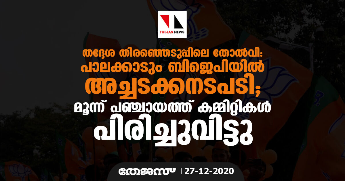 തദ്ദേശ തിരഞ്ഞെടുപ്പിലെ തോല്‍വി: പാലക്കാടും ബിജെപിയില്‍ അച്ചടക്ക നടപടി; മൂന്ന് പഞ്ചായത്ത് കമ്മിറ്റികള്‍ പിരിച്ചുവിട്ടു