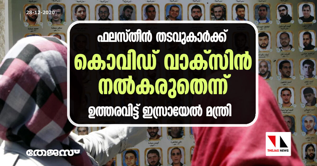 ഫലസ്തീന്‍ തടവുകാര്‍ക്ക് കൊവിഡ് വാക്‌സിന്‍ നല്‍കരുതെന്ന് ഉത്തരവിട്ട് ഇസ്രായേല്‍ മന്ത്രി