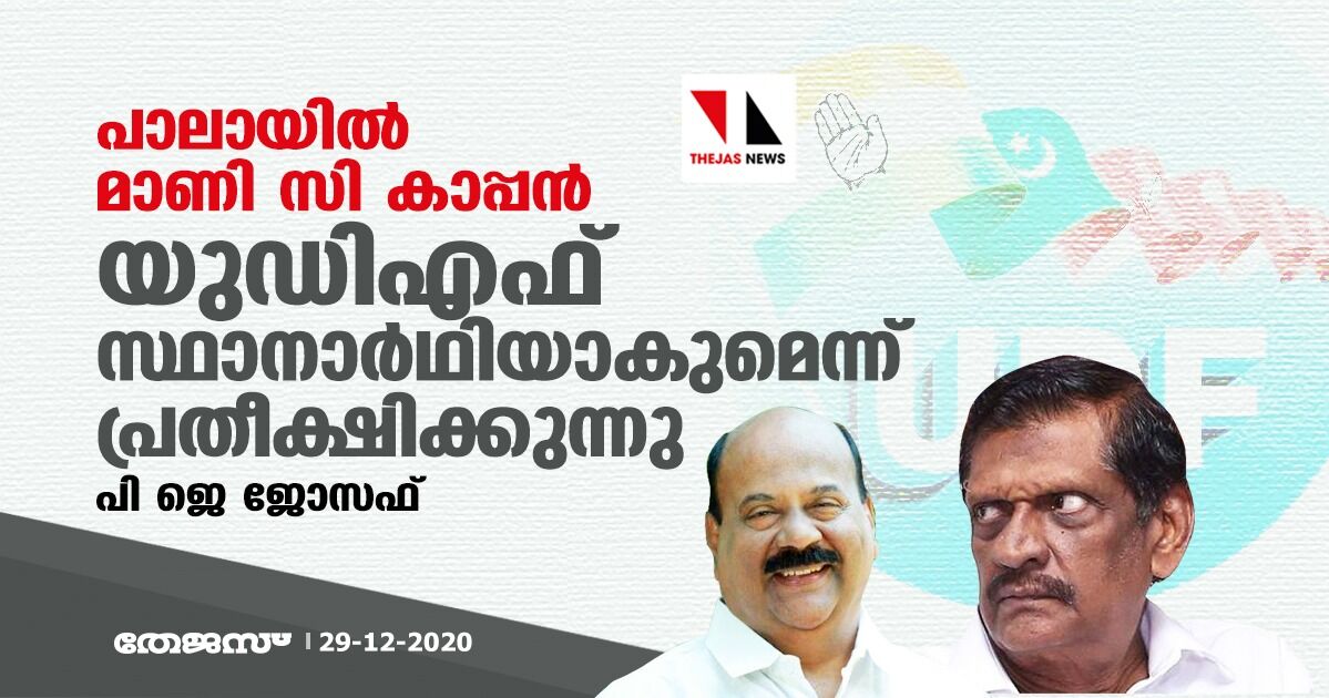 പാലായില്‍ മാണി സി കാപ്പന്‍ യു ഡി എഫ് സ്ഥാനാര്‍ഥിയാകുമെന്ന് പ്രതീക്ഷിക്കുന്നു: പി ജെ ജോസഫ്