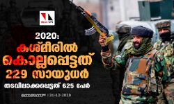 2020: കശ്മീരിൽ കൊല്ലപ്പെട്ടത് 229 സായുധർ; തടവിലാക്കപ്പെട്ടത് 625 പേർ