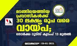 മടങ്ങിയെത്തിയ പ്രവാസികള്‍ക്ക് 30 ലക്ഷം രൂപ വരെ വായ്പ; നോര്‍ക്ക റൂട്‌സ് ക്യാംപ് 13 മുതല്‍