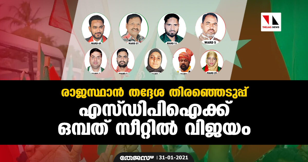 രാജസ്ഥാന്‍ തദ്ദേശ തിരഞ്ഞെടുപ്പ്: എസ്ഡിപിഐക്ക് ഒമ്പത് സീറ്റില്‍ വിജയം