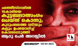 ഛത്തീസ്ഗഢില്‍ 16 കാരിയെ കൂട്ടബലാത്സംഗം ചെയ്ത് കൊന്നു;   കുടുംബത്തെ വടിയും കല്ലും ഉപയോഗിച്ച്  കൊലപ്പെടുത്തി; ആറു പേര്‍ അറസ്റ്റില്‍