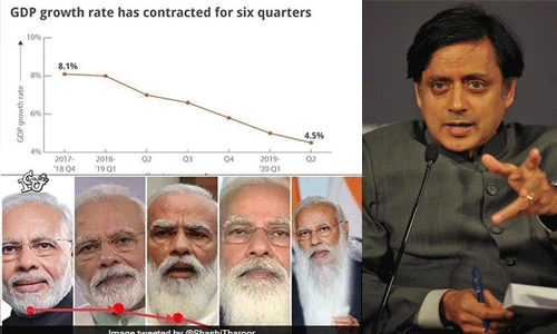 താടി കൂടി, ജിഡിപി കുറഞ്ഞു;  സാമ്പത്തിക തകര്‍ച്ചയെ മോദിയുടെ താടിയുമായി താരതമ്യം ചെയ്ത് തരൂര്‍