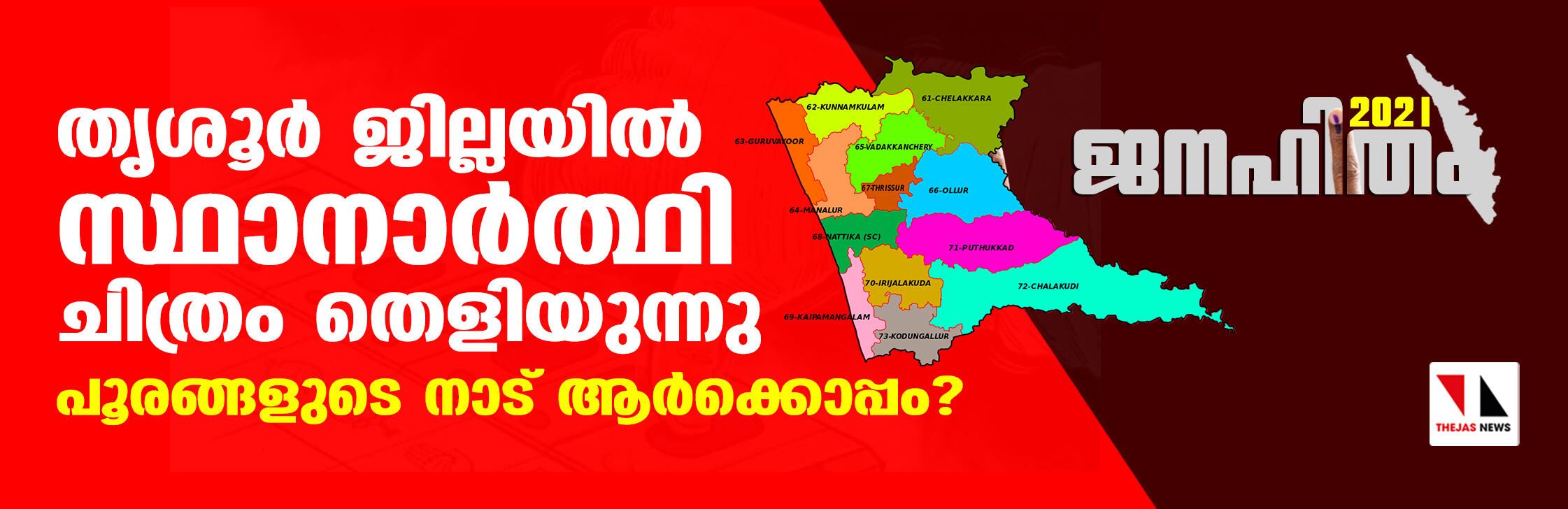 ജനഹിതം 21: തൃശൂര് ജില്ലയില് സ്ഥാനാര്ത്ഥി ചിത്രം തെളിയുന്നു -പൂരങ്ങളുടെ നാട് ആര്ക്കൊപ്പം? ജനഹിതം 21: തൃശൂര് ജില്ലയില് സ്ഥാനാര്ത്ഥി ചിത്രം തെളിയുന്നു -പൂരങ്ങളുടെ നാട് ആര്ക്കൊപ്പം?