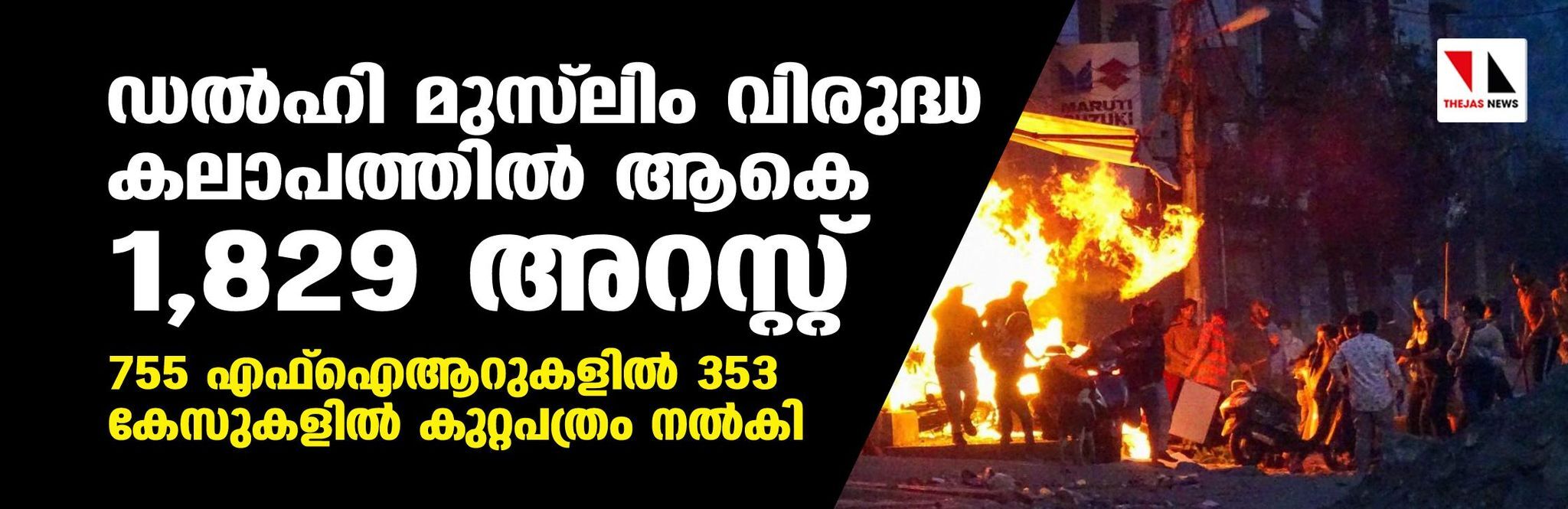 ഡല്‍ഹി മുസ് ലിം വിരുദ്ധ കലാപത്തില്‍ ആകെ 1,829 അറസ്റ്റ്; 755 എഫ്‌ഐആറുകളില്‍ 353 കേസുകളില്‍ കുറ്റപത്രം നല്‍കി