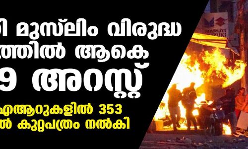 ഡല്‍ഹി മുസ് ലിം വിരുദ്ധ കലാപത്തില്‍ ആകെ 1,829 അറസ്റ്റ്; 755 എഫ്‌ഐആറുകളില്‍ 353 കേസുകളില്‍ കുറ്റപത്രം നല്‍കി