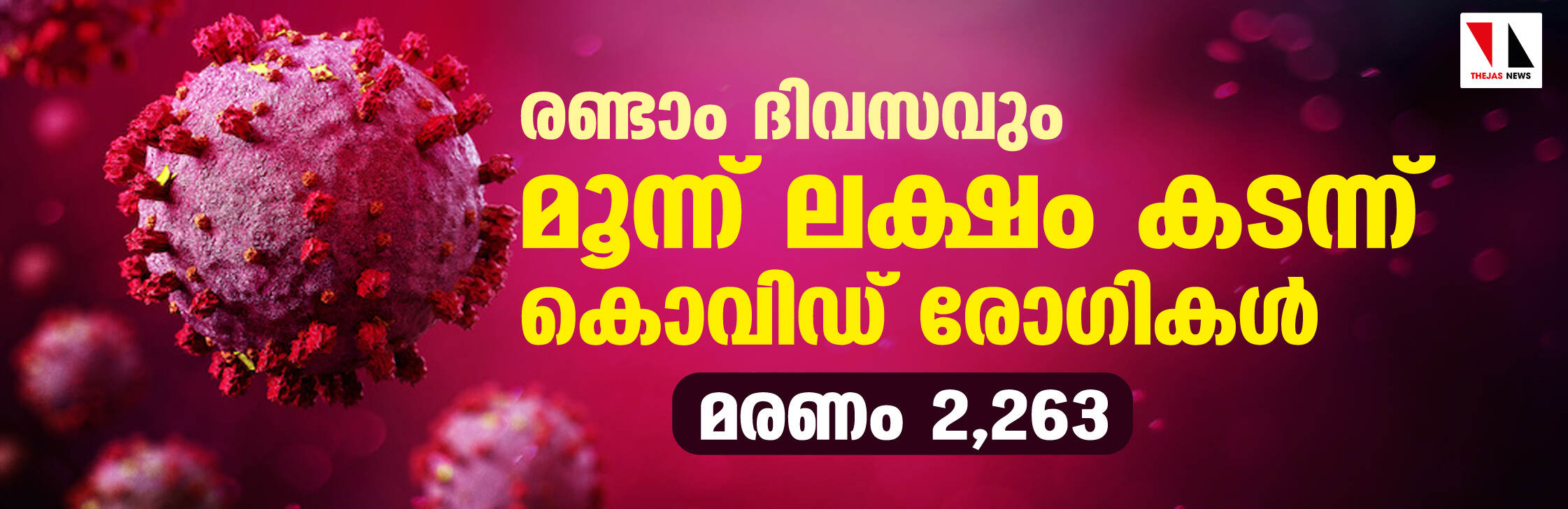 രണ്ടാം ദിവസവും മൂന്ന് ലക്ഷം കടന്ന് കൊവിഡ് രോഗികള്‍; മരണം 2,263