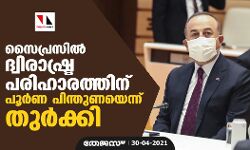 സൈപ്രസില്‍ ദ്വിരാഷ്ട്ര പരിഹാരത്തിന് പൂര്‍ണ പിന്തുണയെന്ന് തുര്‍ക്കി