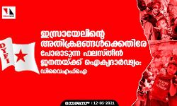ഇസ്രായേലിന്റെ അതിക്രമങ്ങൾക്കെതിരേ പോരാടുന്ന ഫലസ്തീൻ ജനതയ്ക്ക് ഐക്യദാർഢ്യം: ഡിവൈഎഫ്ഐ